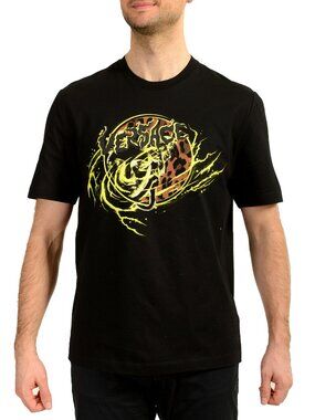 Versace Men's Black Logo Print Graphic Crewneck Short Sleeve T-Shirt US M IT 50